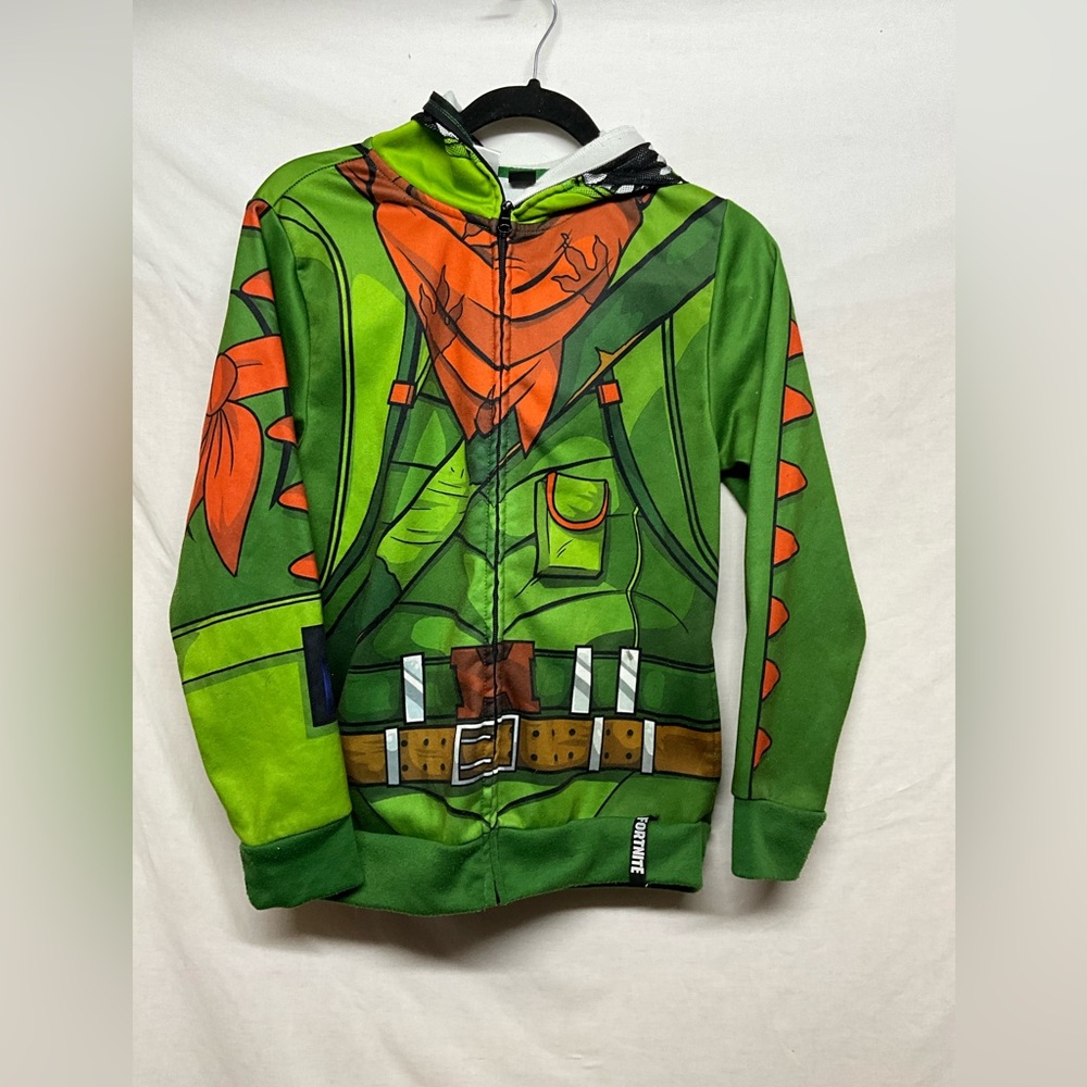 Official Fortnite Rex Hooded Sweatshirt Jacket Green & Orange‎ Breathable Mask L